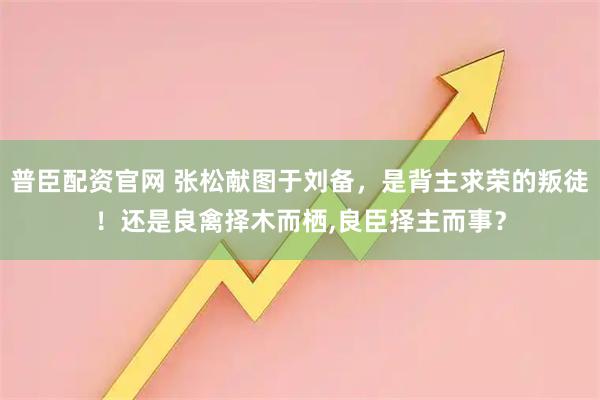 普臣配资官网 张松献图于刘备，是背主求荣的叛徒！还是良禽择木而栖,良臣择主而事？